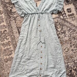 Chic Light Blue Midi Dress with Button Detail